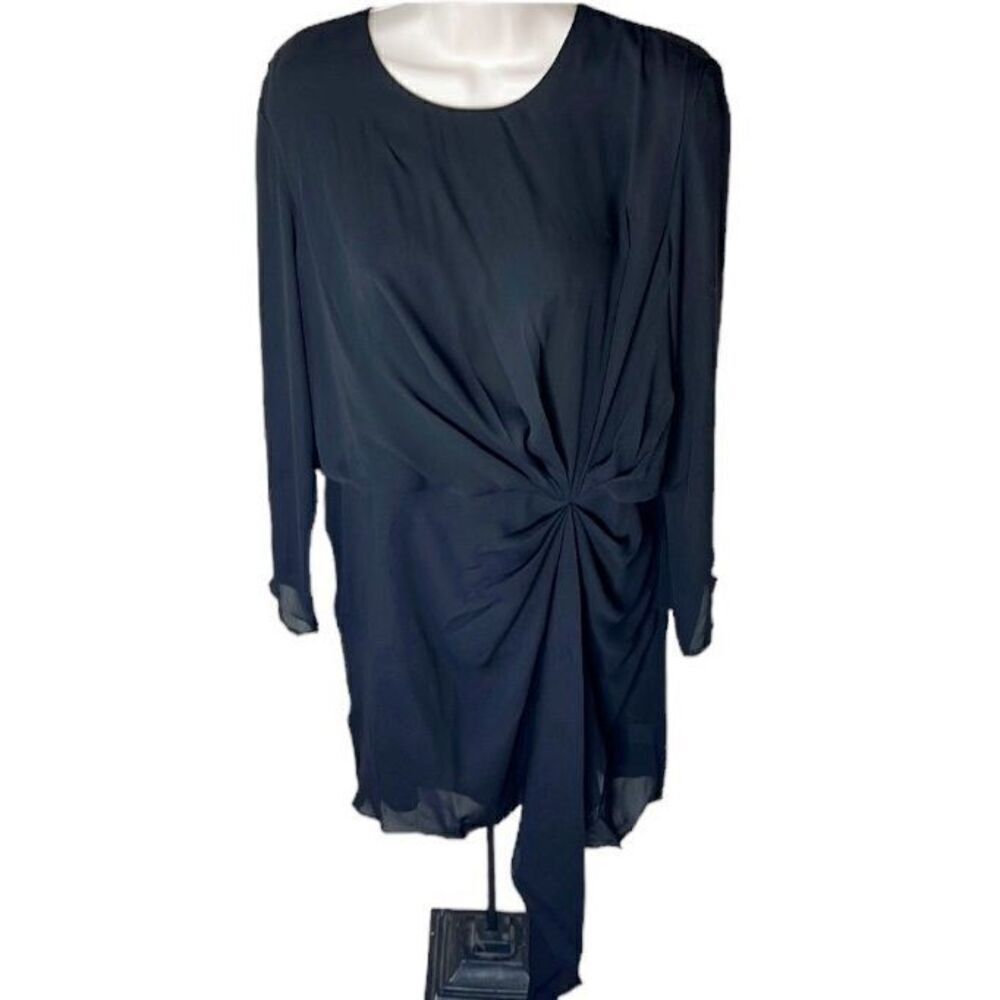 Krisa Drape Front Long Sleeve Dress Black Size Large NWT
